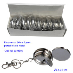 1T. Expositor con 12 ceniceros de bolsillo metálico con llavero
