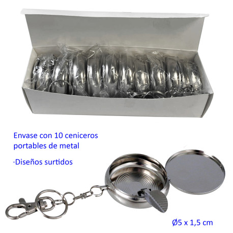 1T. Expositor con 12 ceniceros de bolsillo metálico con llavero