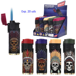 3T. Expositor con 20 encendedores jet flame «Prof» feather&skull grenade