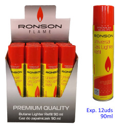 3T. Expositor con 12 envases Gas «Ronson» 90 ml.