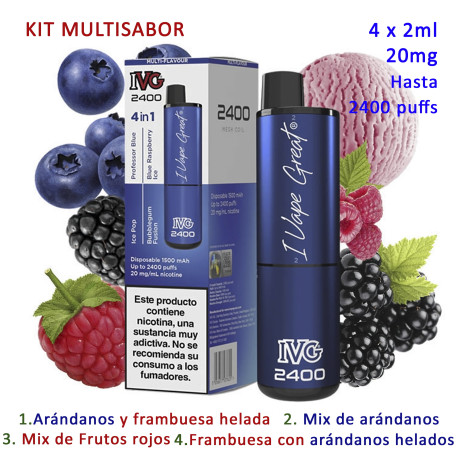 4T. Blue Edition 20 mg. «IVG 2400» Vaper desechable 4 en 1