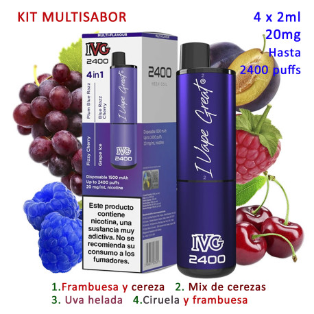 4T. Purple Edition 20 mg. «IVG 2400» Vaper desechable 4 en 1