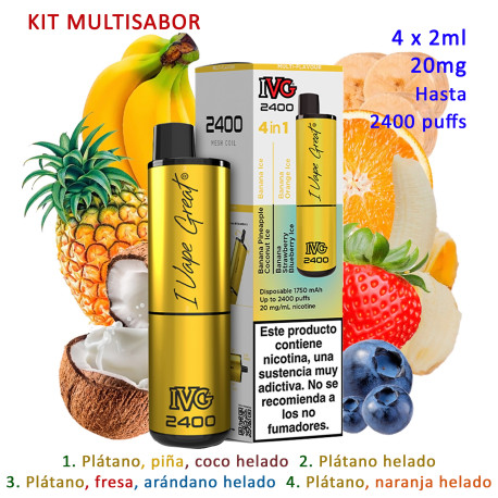 4T. Banana Edition 20 mg. «IVG 2400» Vaper desechable 4 en 1
