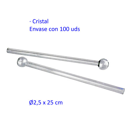 1T. Caja con 100 Pipas de cristal 25 cm.
