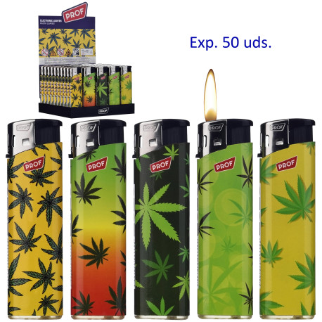 3T. Expositor con 50 encendedores piezo «Prof» rasta