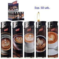 3T. Expositor con 50 encendedores piezo «Prof» coffee