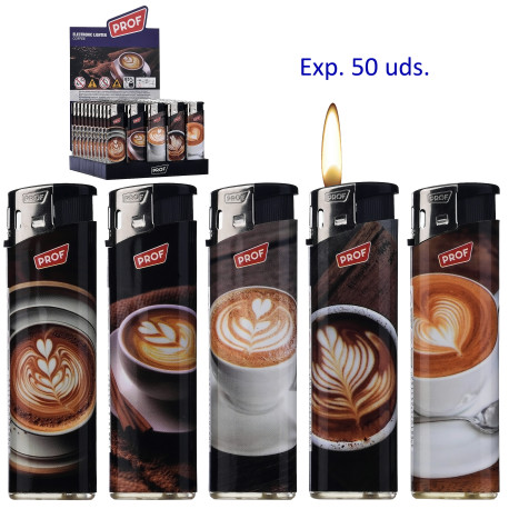 3T. Expositor con 50 encendedores piezo «Prof» coffee