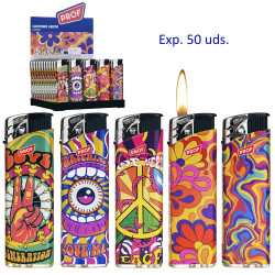 3T. Expositor con 50 encendedores piezo «Prof» hippie