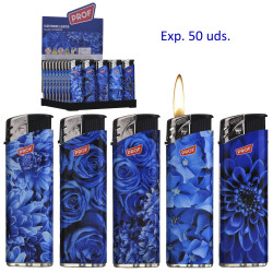 3T. Expositor con 50 encendedores piezo «Prof» blue flowers