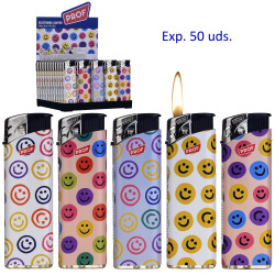 3T. Expositor con 50 encendedores piezo «Prof» smiling faces