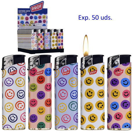 3T. Expositor con 50 encendedores piezo «Prof» smiling faces
