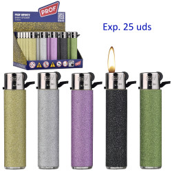 3T. Expositor con 25 encendedores piedra «Prof » Shiny glitter