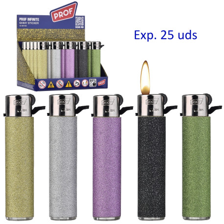 3T. Expositor con 25 encendedores piedra «Prof » Shiny glitter