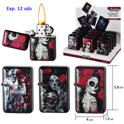 3T. Expositor con 12 encendedores piedra «Champ» girl and skull