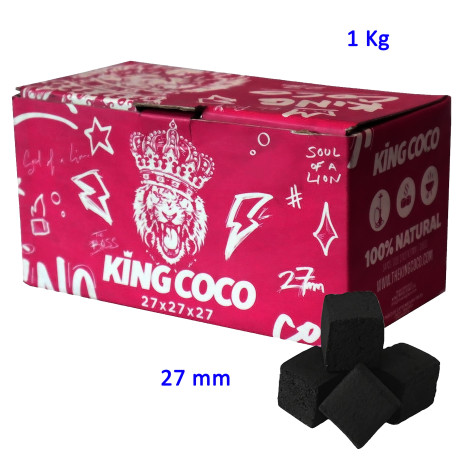 4T. Caja de 1 Kg. Carbón vegetal «KING COCO» con dados de 2,7x2,7x2,7 cm