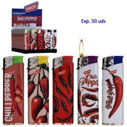 3T. Expositor con 50 encendedores piezo «Prof» Chili Peppers