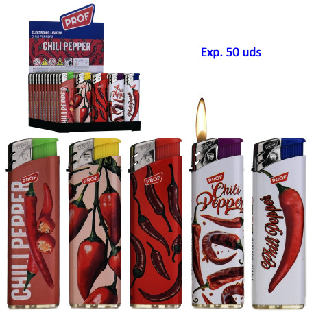 3T. Expositor con 50 encendedores piezo «Prof» Chili Peppers