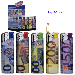 3T. Expositor con 50 encendedores piezo «Prof» Bank notes