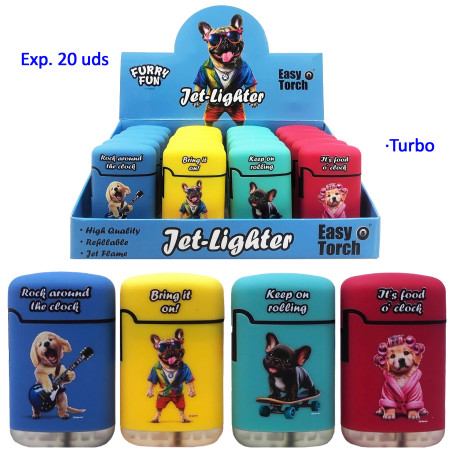 3T. Expositor 20 encendedores turbo jet «Easy Torch 8» Fun Dogs