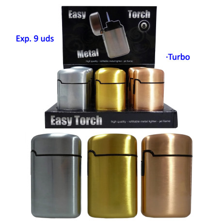 3T. Expositor 9 encendedores turbo jet «Easy Torch 8» metal classic 3 colores