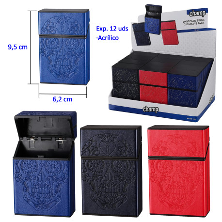 3T. Expositor con 12 tabaqueras «Champ» embossed skull
