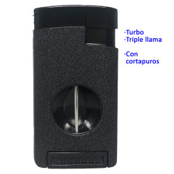 3T. Encendedor turbo «Tycoon Excalibur» negro triple llama c/cortapuros