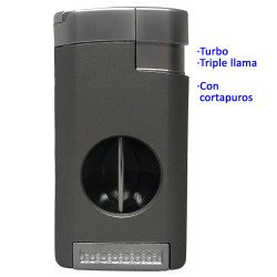 3T. Encendedor turbo «Tycoon Excalibur» gris cromado triple llama c/cortapuros