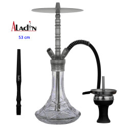 3T. 53 cm shisha ALADIN ALU7 de aluminio plata con base de cristal transparente