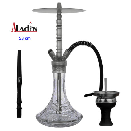 3T. 53 cm shisha ALADIN ALU7 de aluminio plata con base de cristal transparente