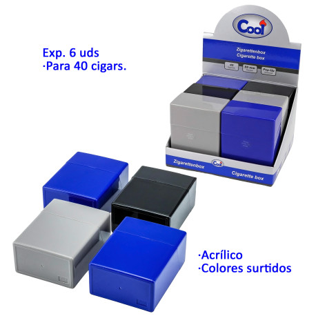 3T. Expositor con 6 tabaqueras acrílicas «Cool Pop up» para 40 cigarrillos colores surtidos