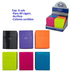 3T. Expositor con 6 tabaqueras acrílicas «Cool Pop up» para 40 cigarrillos colores neon surtidos