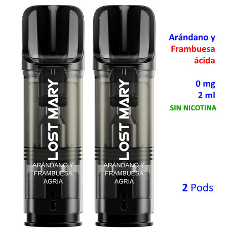 4T. Blueberry Sour Raspberry 0 mg. 2 pods recarga «Lost Mary TAPPO»