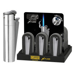 4T. Clipper JET FLAME piedra «SILVER» Expositor con 12 encendedores