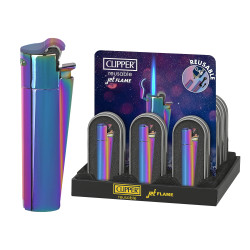 4T. Clipper JET FLAME piedra «ICY» Expositor con 12 encendedores