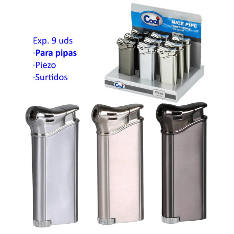 3T. Expositor con 9 encendedores piezo para pipa «Cool»