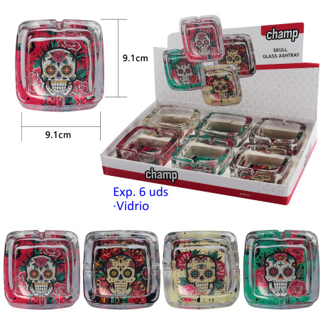 3T. Expositor con 6 ceniceros de cristal «Champ» skull