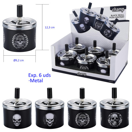 3T. Expositor con 6 ceniceros automáticos «Champ» black skull