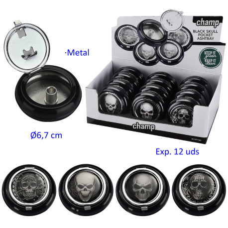 3T. Expositor con 12 ceniceros de bolsillo «Champ» black skull
