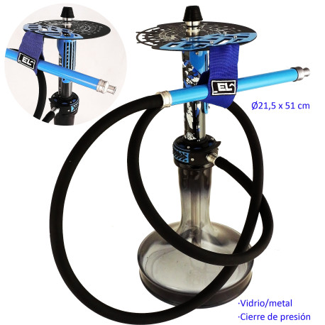 5T. 51 cm Shisha azul de aluminio con base de cristal