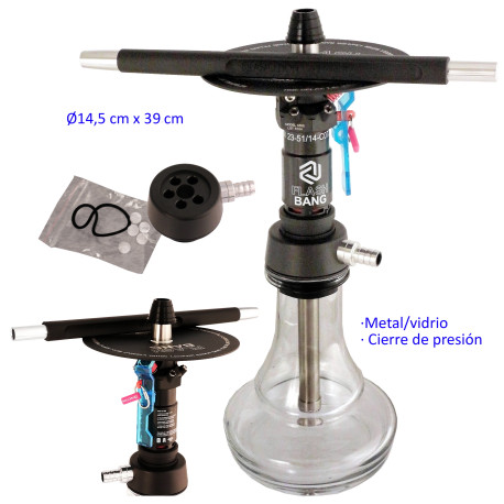 5T. 39 cm Shisha negra de aluminio con base de cristal