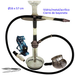 5T. 57 cm Shisha blanca/negra de aluminio con base de cristal