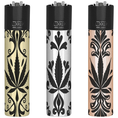 4T. «Clipper» «ELEGANT WEED» Exp. 12 encendedores con estuche de metal