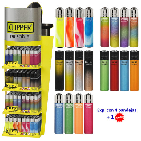 4T. «Clipper PAINTED YELLOW» Expositor con 4 bandejas + 1 s/c de  48 encendedores
