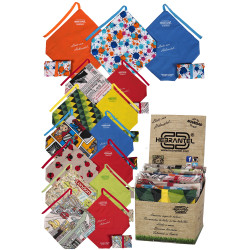 5T. Display with 14 tablecloths for rolling cigarettes