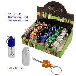 1T. Expositor con 30 botes herméticos de aluminio y cristal