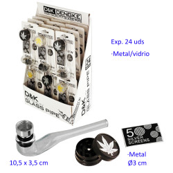 1T. Expositor con 24 blisters con pipa de cristal/metal + grinder