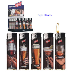 3T. Expositor con 50 encendedores piezo «Prof» drinks