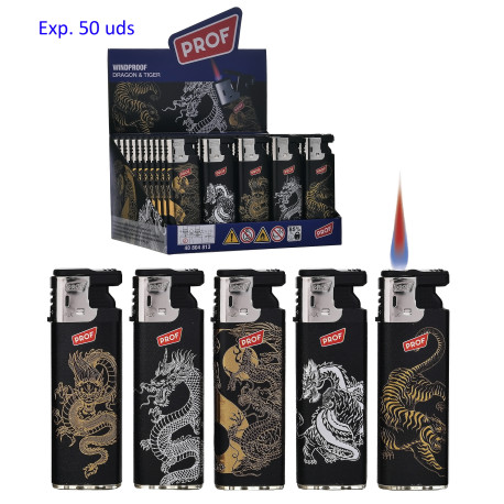 3T. Expositor con 50 encendedores turbo «Prof» tiger&dragon