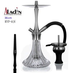 3T. 36 cm Shisha ALADIN MVP-A36 de aluminio plata con base de cristal transparente