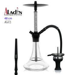 3T. 48 cm Shisha ALADIN ALU3 de aluminio negro con base de cristal transparente